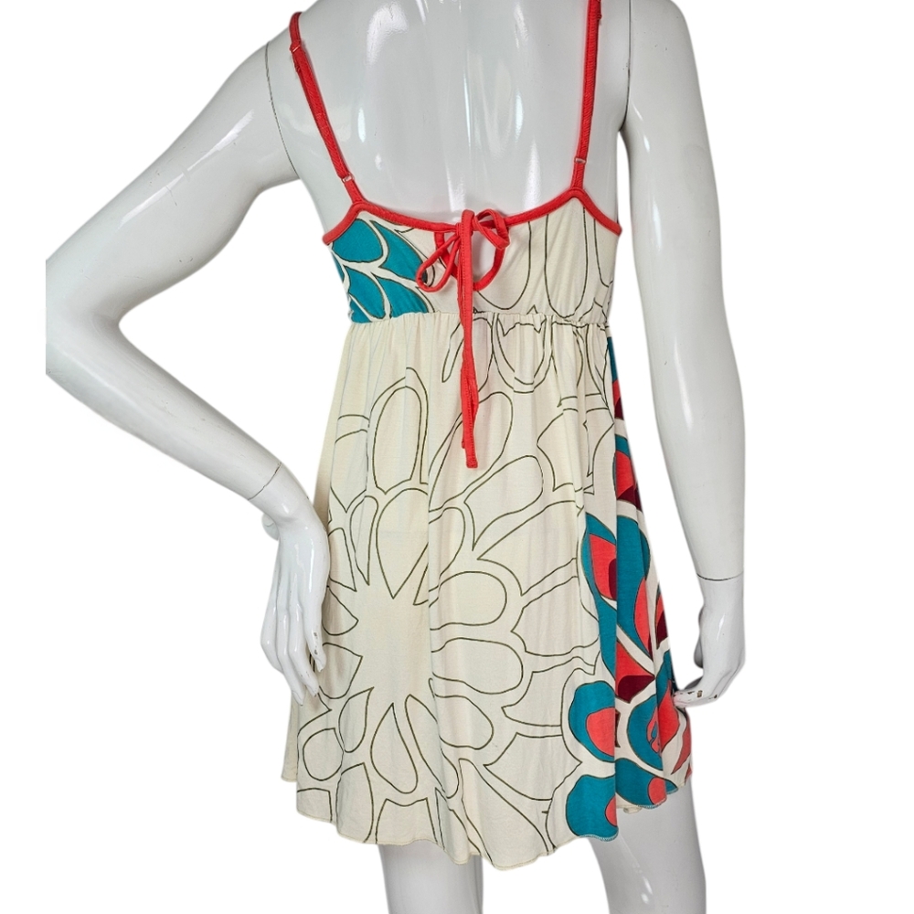Ring Spun Lola Splice V-Neck Mini Dress, Cream, Burnt Orange, & Turq, EUC, Sz S - Picture 2 of 10
